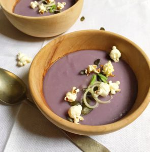 Crema di porri e patate viola