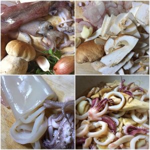 Calamari e funghi porcini in padella